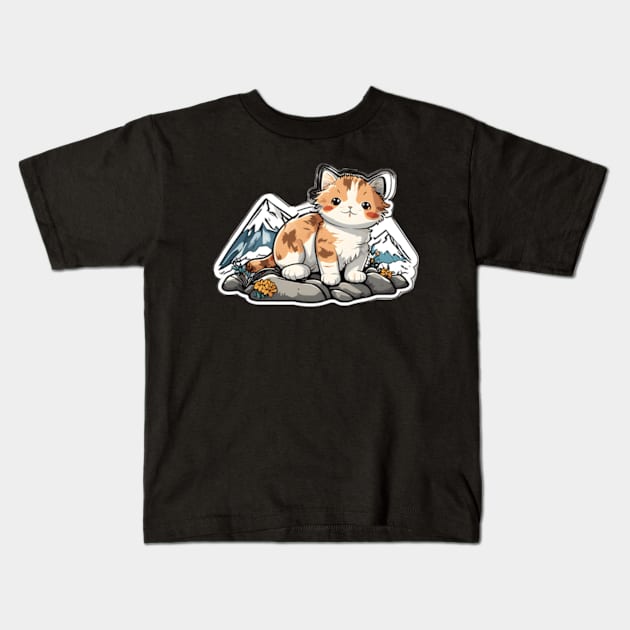 Orange Cat Mountain View Kids T-Shirt by dany artist